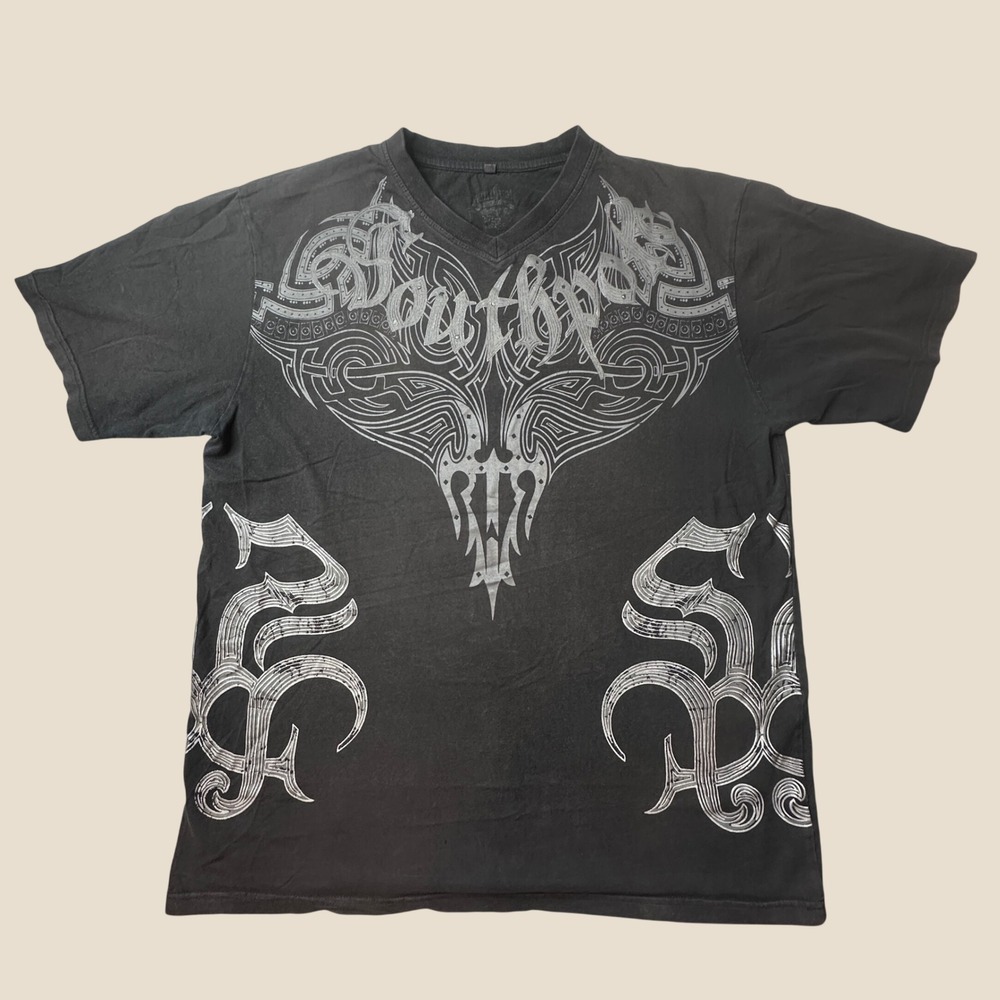 Vintage Southpole T-Shirt Men XXL V-Neck Black Tribal Truth & Liberty Streetwear